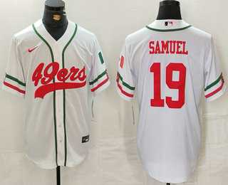 Mens San Francisco 49ers #19 Deebo Samuel White Mexico Cool Base Stitched Baseball Jersey